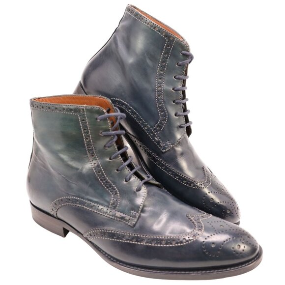 Navyboot Italy Navy Blue Leather Wingtip Chukka Boots Men 7 Dress Shoes Ankle 40 - Picture 5 of 12